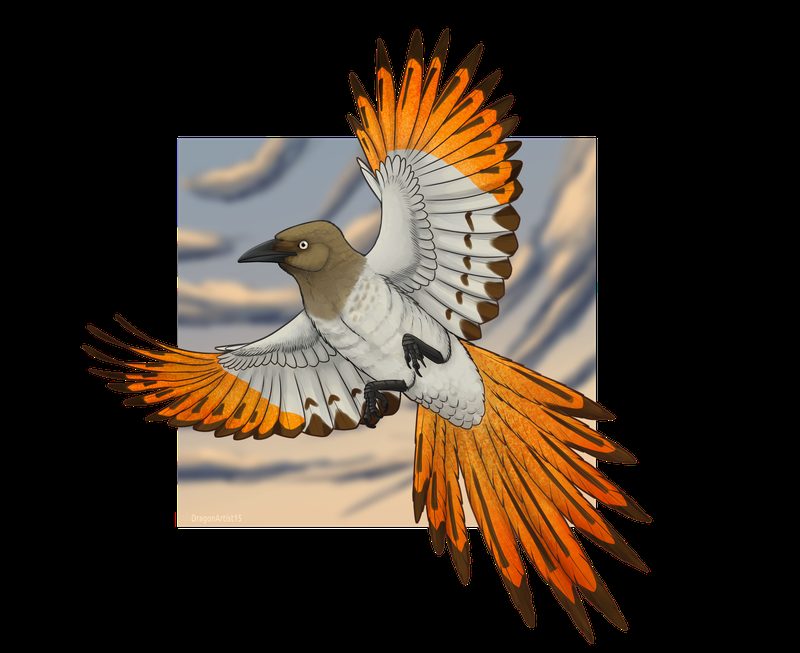 Bird of paradise-like creature in flight